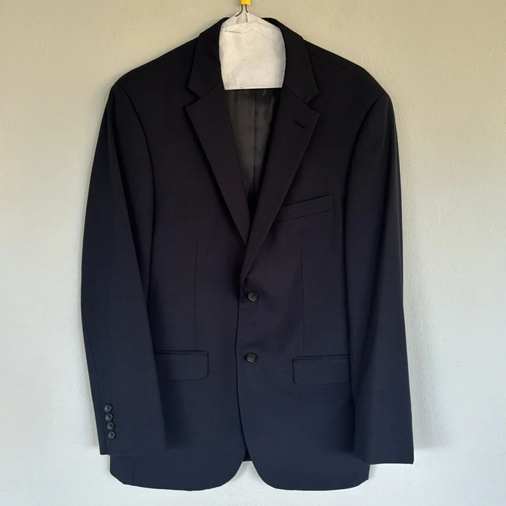 Pronto Uomo Platinum navy blue wool double button blazer jacket size 40 regular